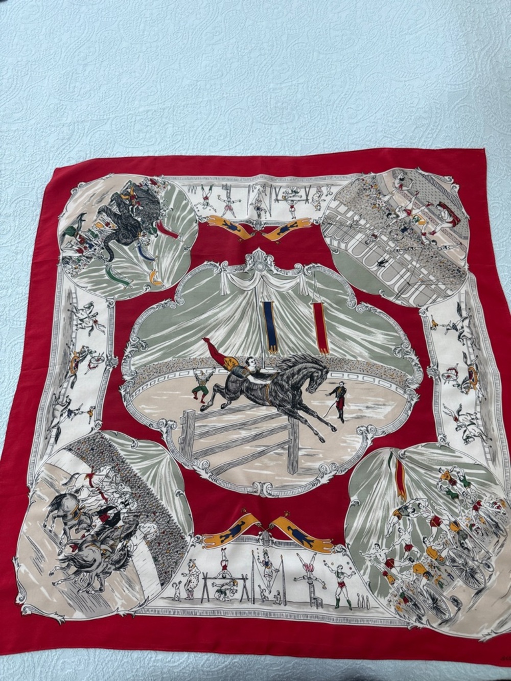 Banana republic vintage Silk Scarf in Red and Cream with Green Accents